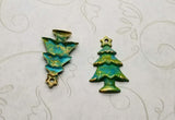Small Verdigris Patina Christmas Tree Stampings With Hole (2) - VPEF2541